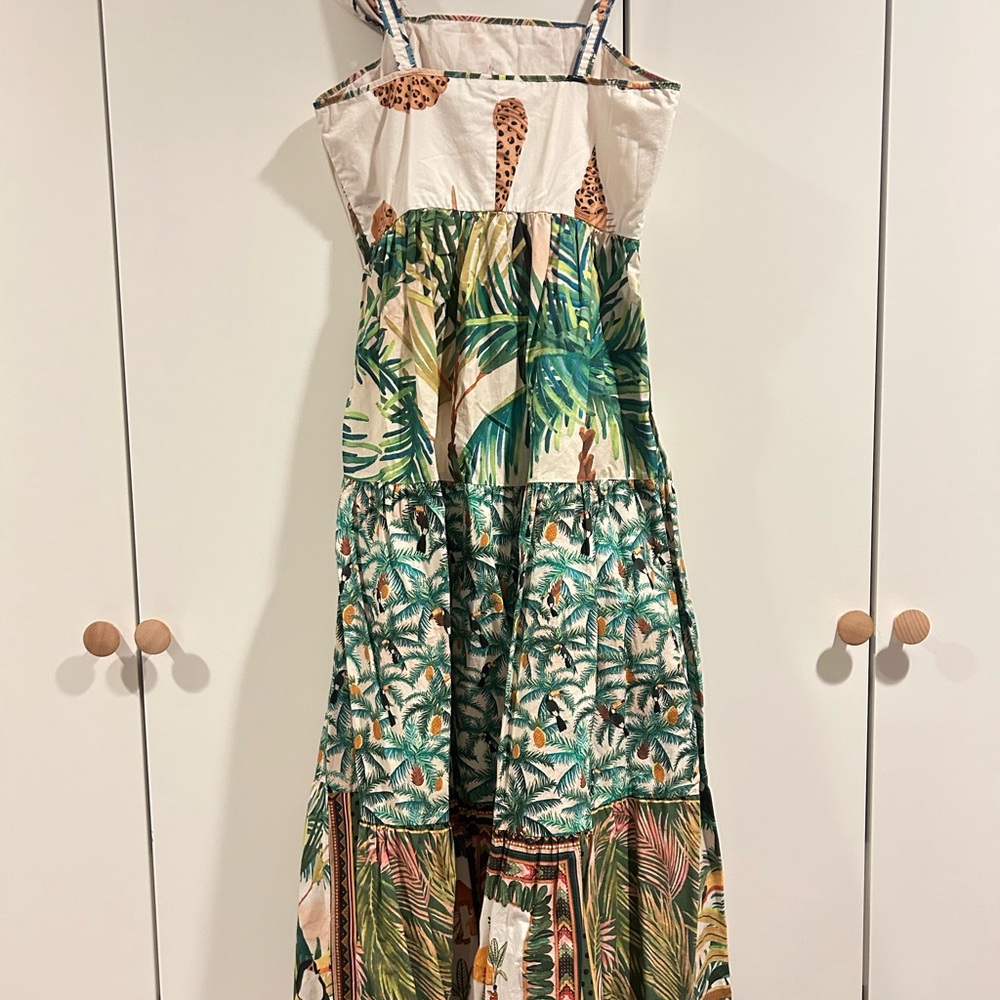 Cream and Green Tiered Maxi Sundress with Spaghetti Straps